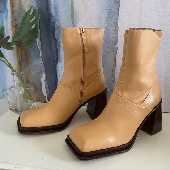 ASOS Rochelle Premium Leather Platform Heel Ankle Boots in Camel - Picture 9 of 12